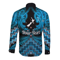 Personalised Aotearoa Matariki Long Sleeve Button Shirt Turquoise Fern Maori Poutama