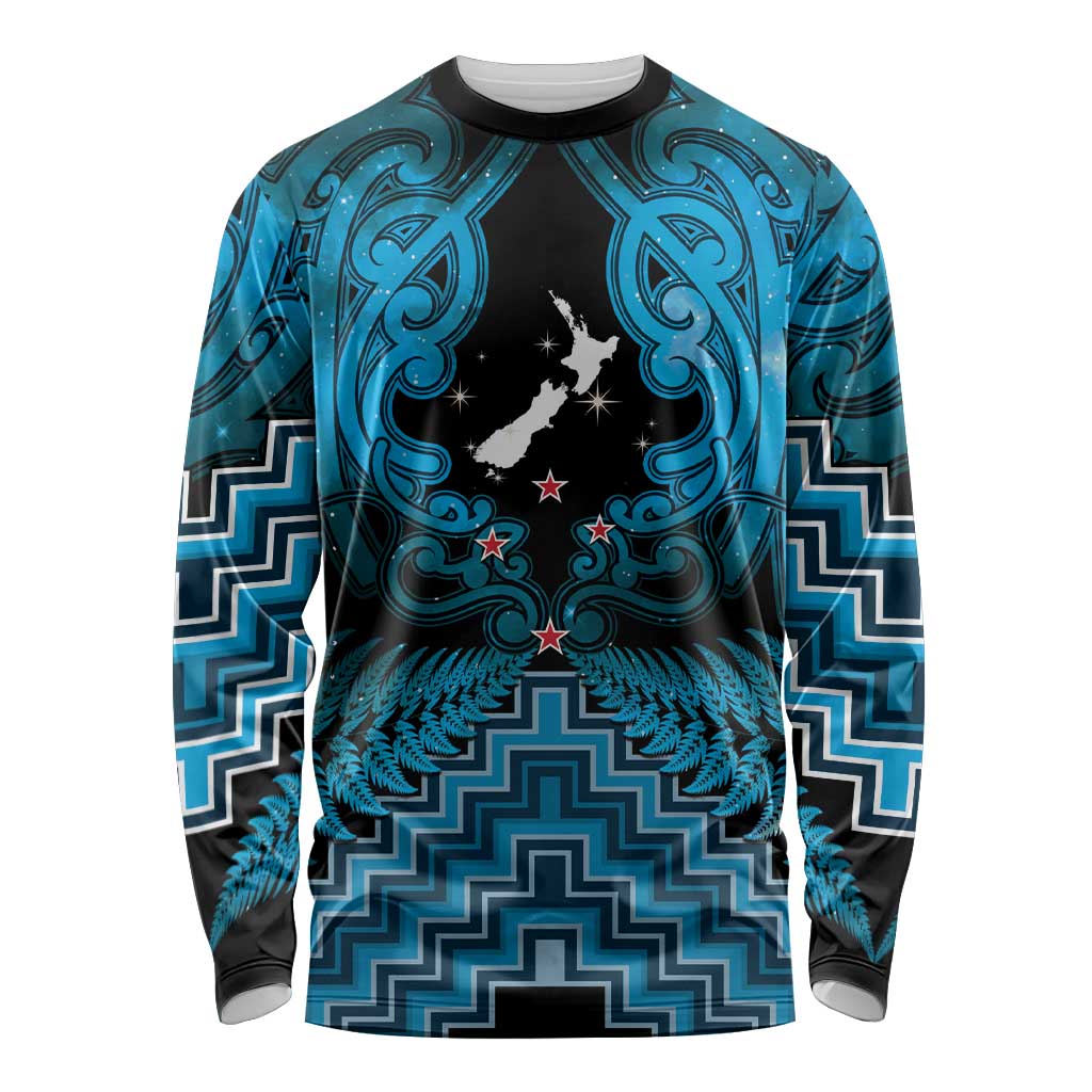 Personalised Aotearoa Matariki Long Sleeve Shirt Turquoise Fern Maori Poutama