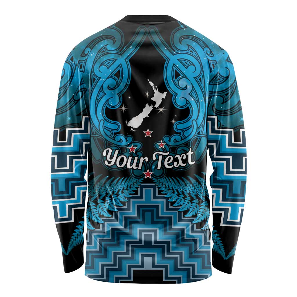 Personalised Aotearoa Matariki Long Sleeve Shirt Turquoise Fern Maori Poutama