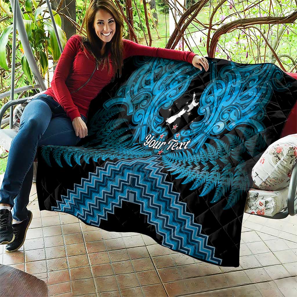 Personalised Aotearoa Matariki Quilt Turquoise Fern Maori Poutama