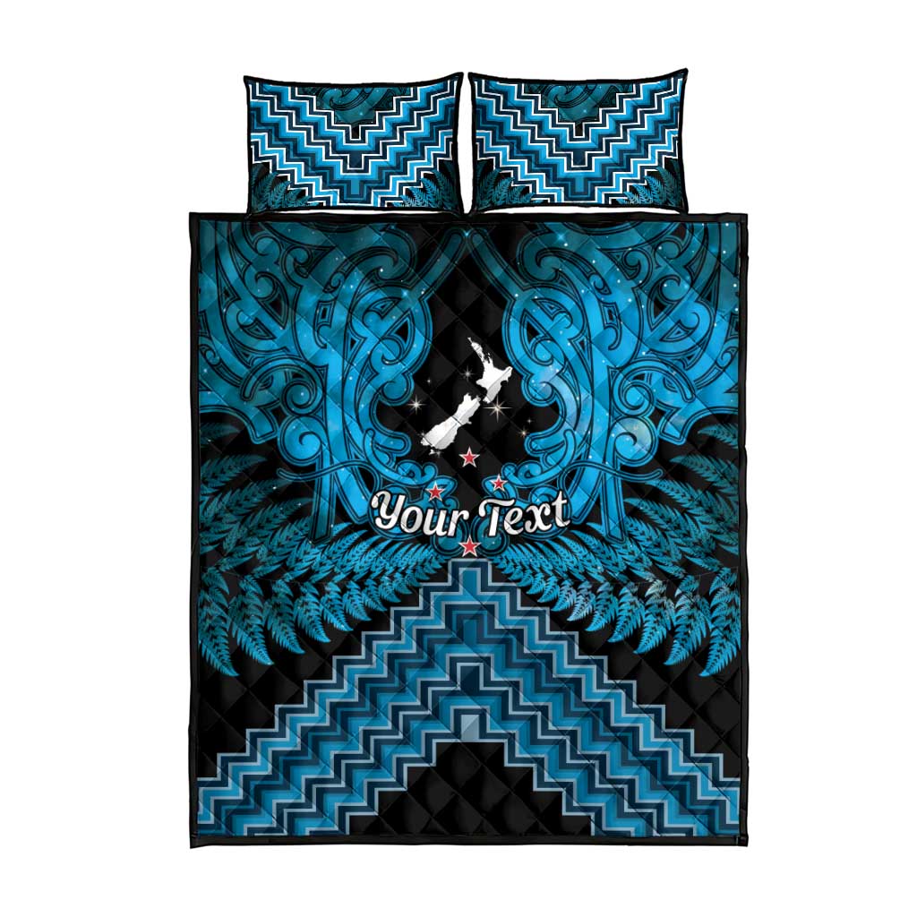 Personalised Aotearoa Matariki Quilt Bed Set Turquoise Fern Maori Poutama