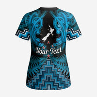 Personalised Aotearoa Matariki Scrub Top Turquoise Fern Maori Poutama - Polynesian Pride