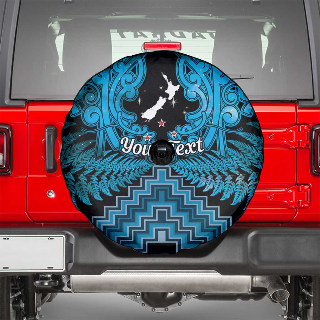 Personalised Aotearoa Matariki Spare Tire Cover Turquoise Fern Maori Poutama
