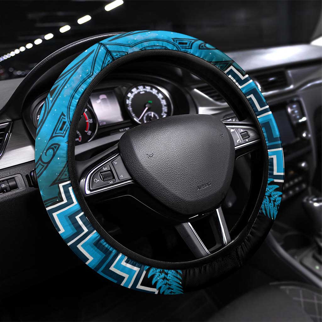 Aotearoa Matariki Steering Wheel Cover Turquoise Fern Maori Poutama