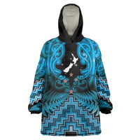 Personalised Aotearoa Matariki Wearable Blanket Hoodie Turquoise Fern Maori Poutama