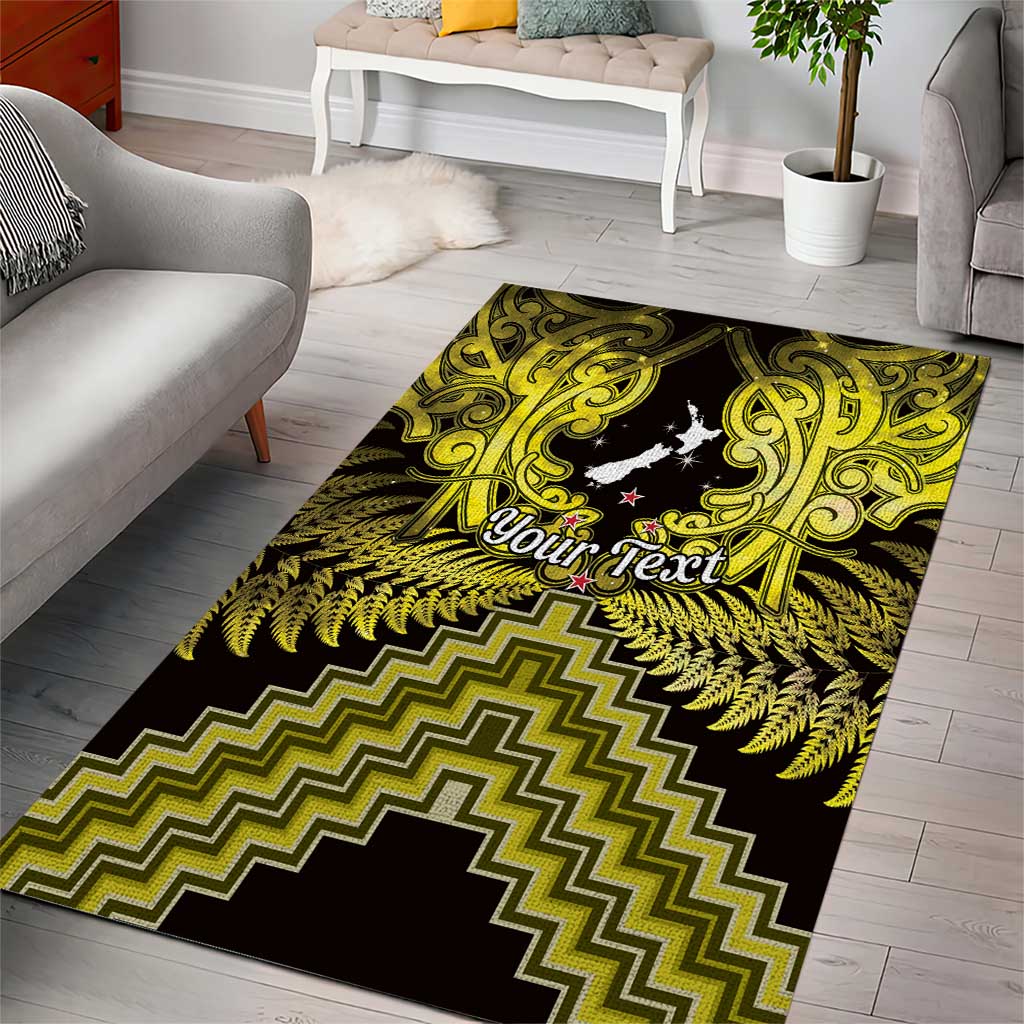 Personalised Aotearoa Matariki Area Rug Yellow Fern Maori Poutama