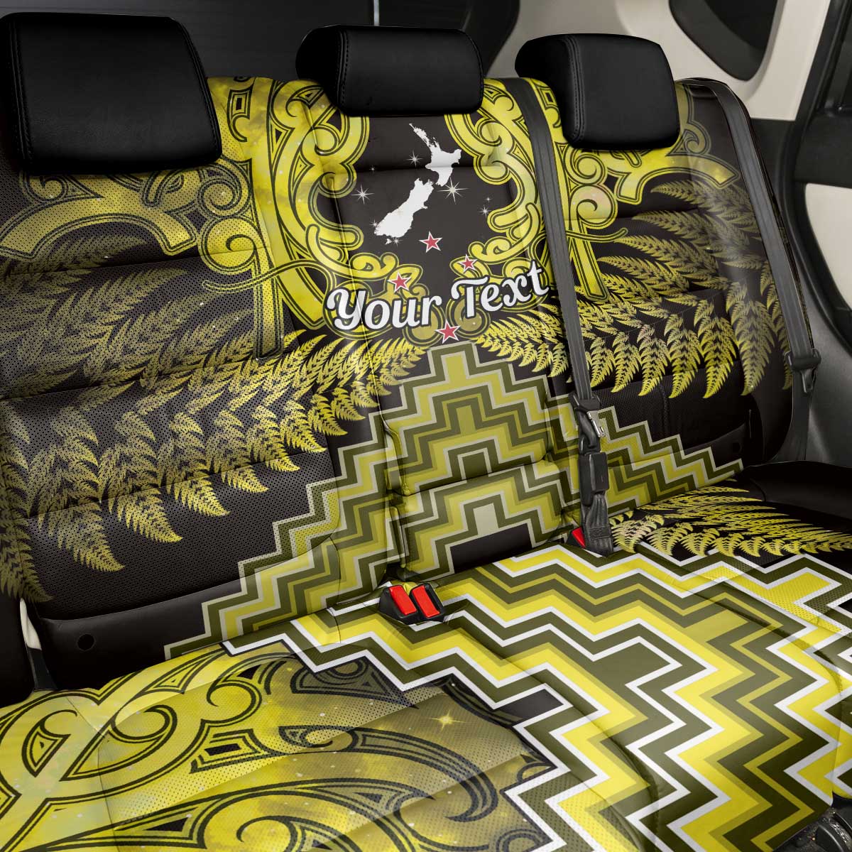 Personalised Aotearoa Matariki Back Car Seat Cover Yellow Fern Maori Poutama
