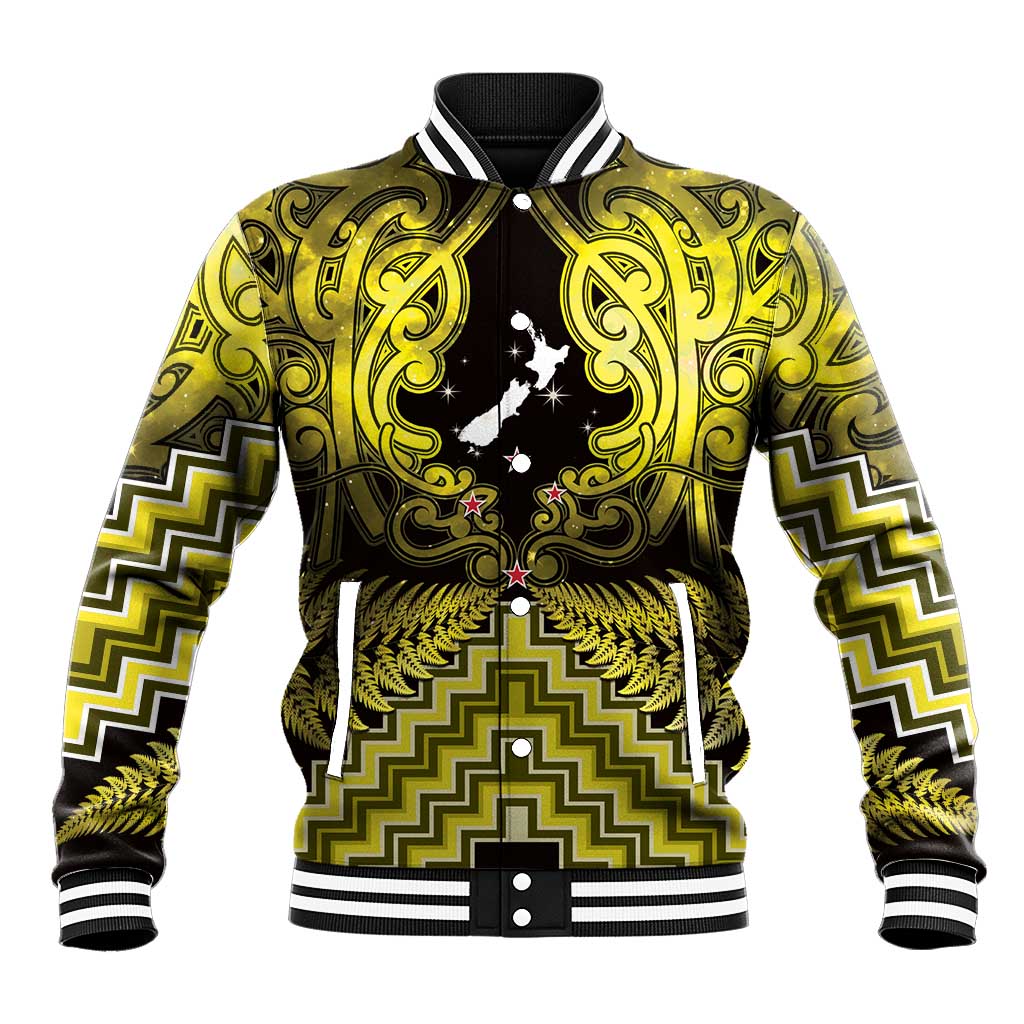 Personalised Aotearoa Matariki Baseball Jacket Yellow Fern Maori Poutama