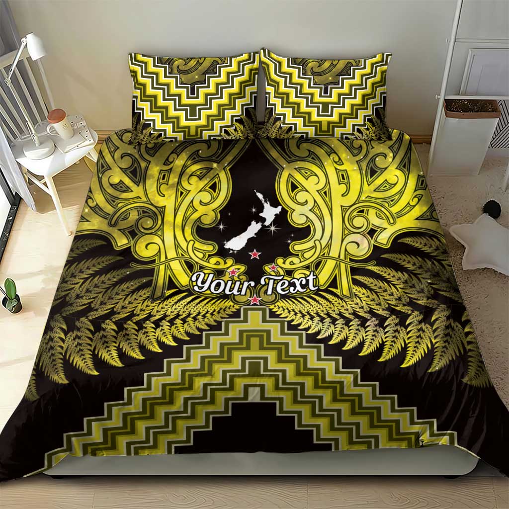 Personalised Aotearoa Matariki Bedding Set Yellow Fern Maori Poutama