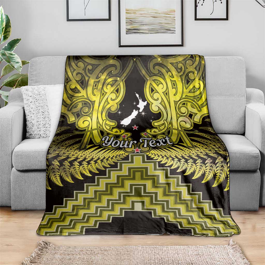Personalised Aotearoa Matariki Blanket Yellow Fern Maori Poutama