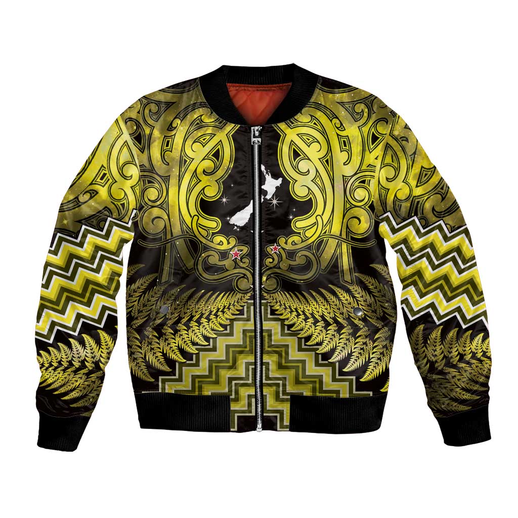 Personalised Aotearoa Matariki Bomber Jacket Yellow Fern Maori Poutama LT01 Unisex Yellow - Polynesian Pride