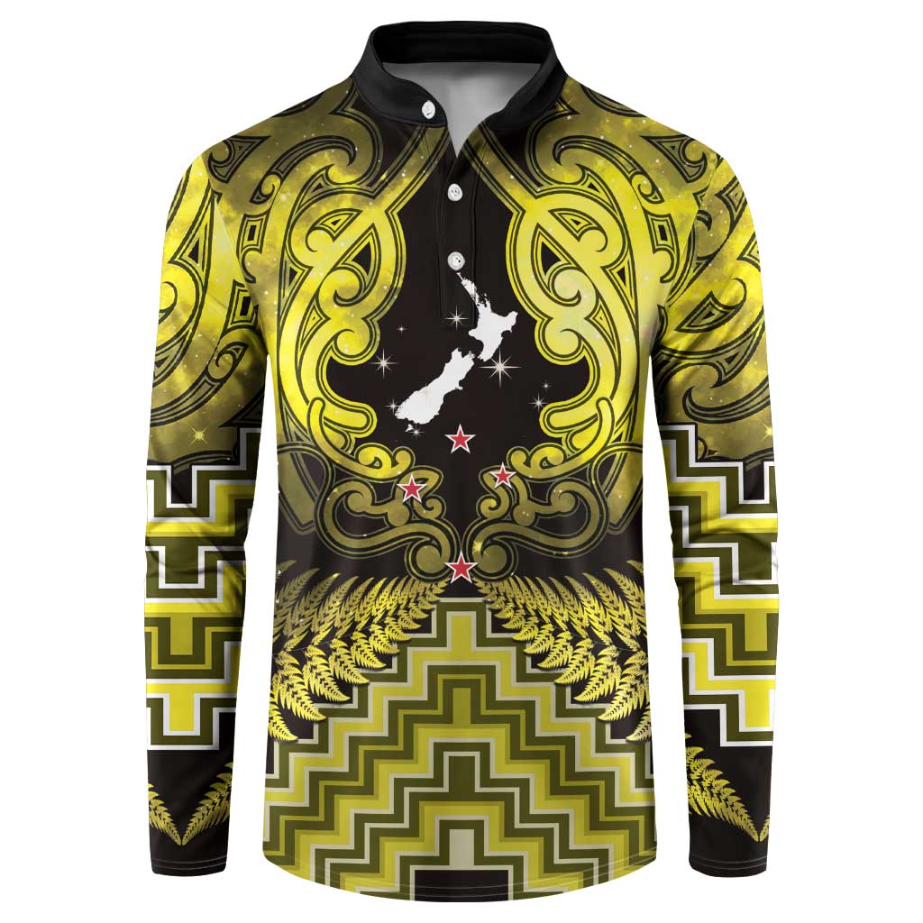 Personalised Aotearoa Matariki Button Sweatshirt Yellow Fern Maori Poutama