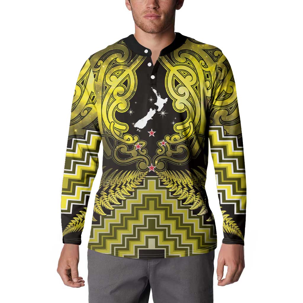 Personalised Aotearoa Matariki Button Sweatshirt Yellow Fern Maori Poutama