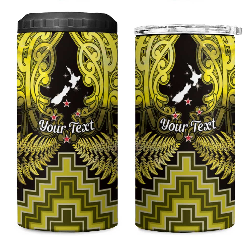 Personalised Aotearoa Matariki 4 in 1 Can Cooler Tumbler Yellow Fern Maori Poutama