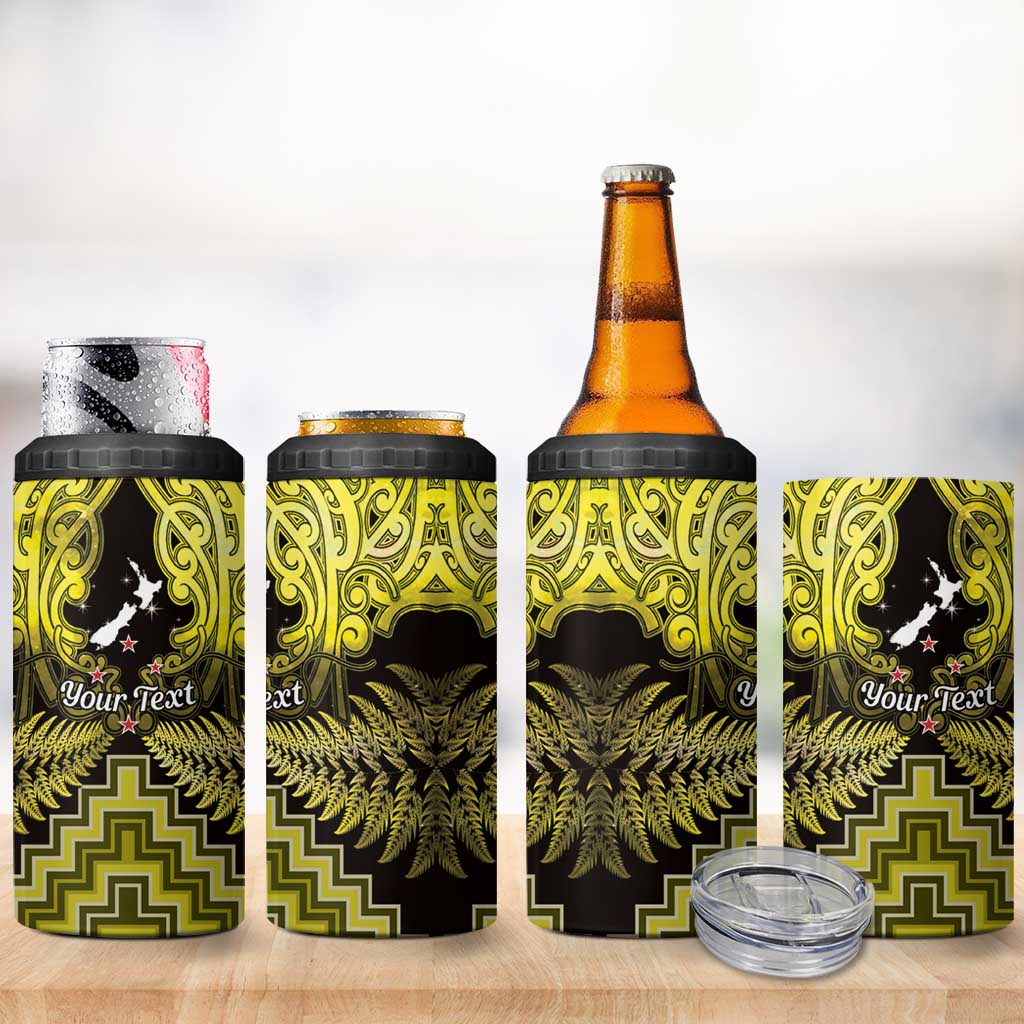 Personalised Aotearoa Matariki 4 in 1 Can Cooler Tumbler Yellow Fern Maori Poutama