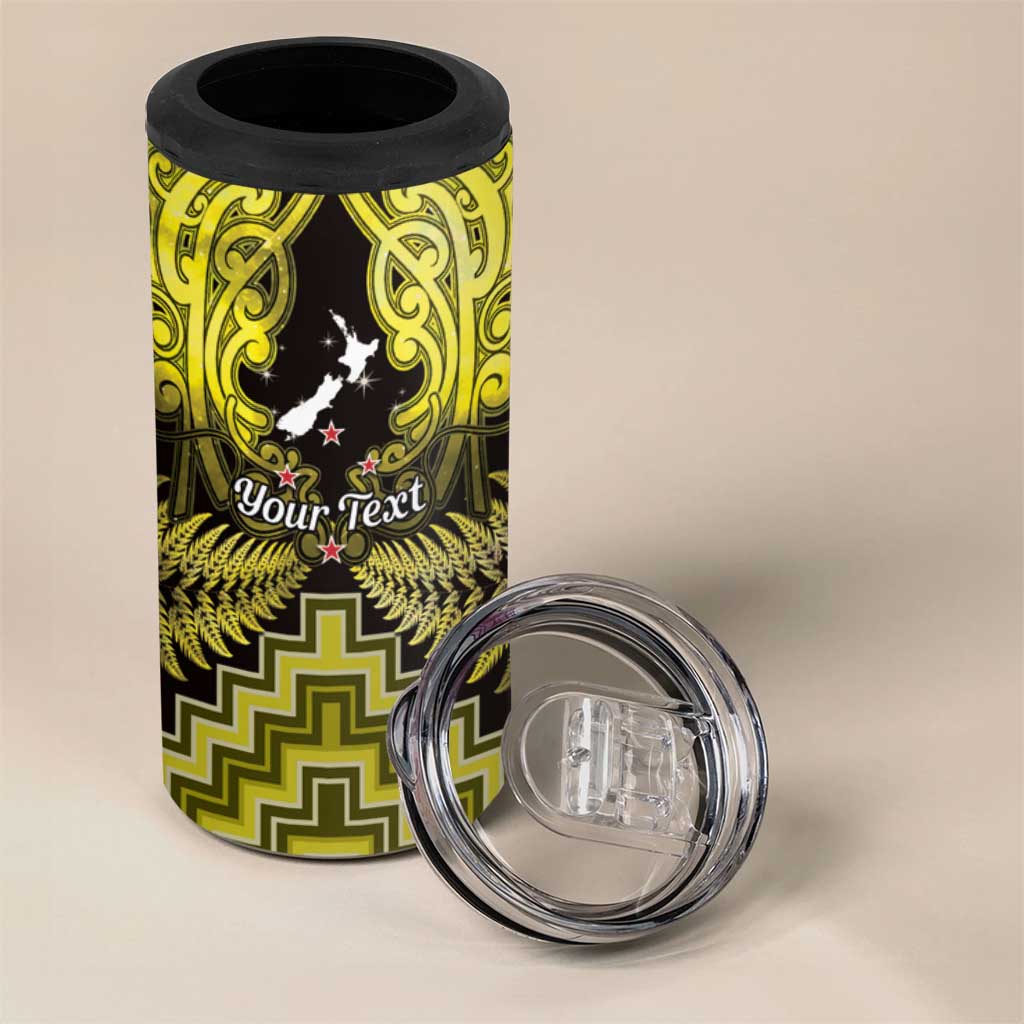 Personalised Aotearoa Matariki 4 in 1 Can Cooler Tumbler Yellow Fern Maori Poutama