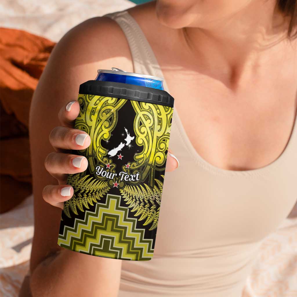 Personalised Aotearoa Matariki 4 in 1 Can Cooler Tumbler Yellow Fern Maori Poutama