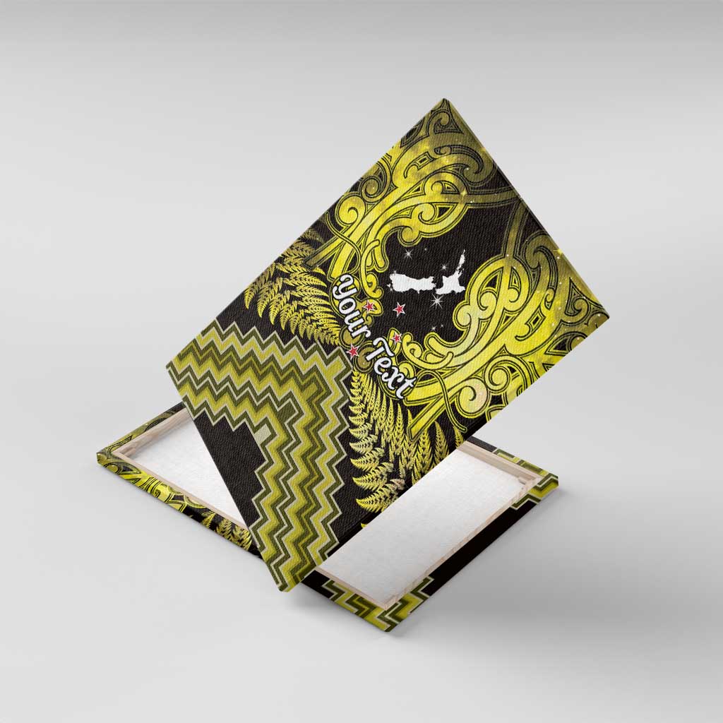 Personalised Aotearoa Matariki Canvas Wall Art Yellow Fern Maori Poutama