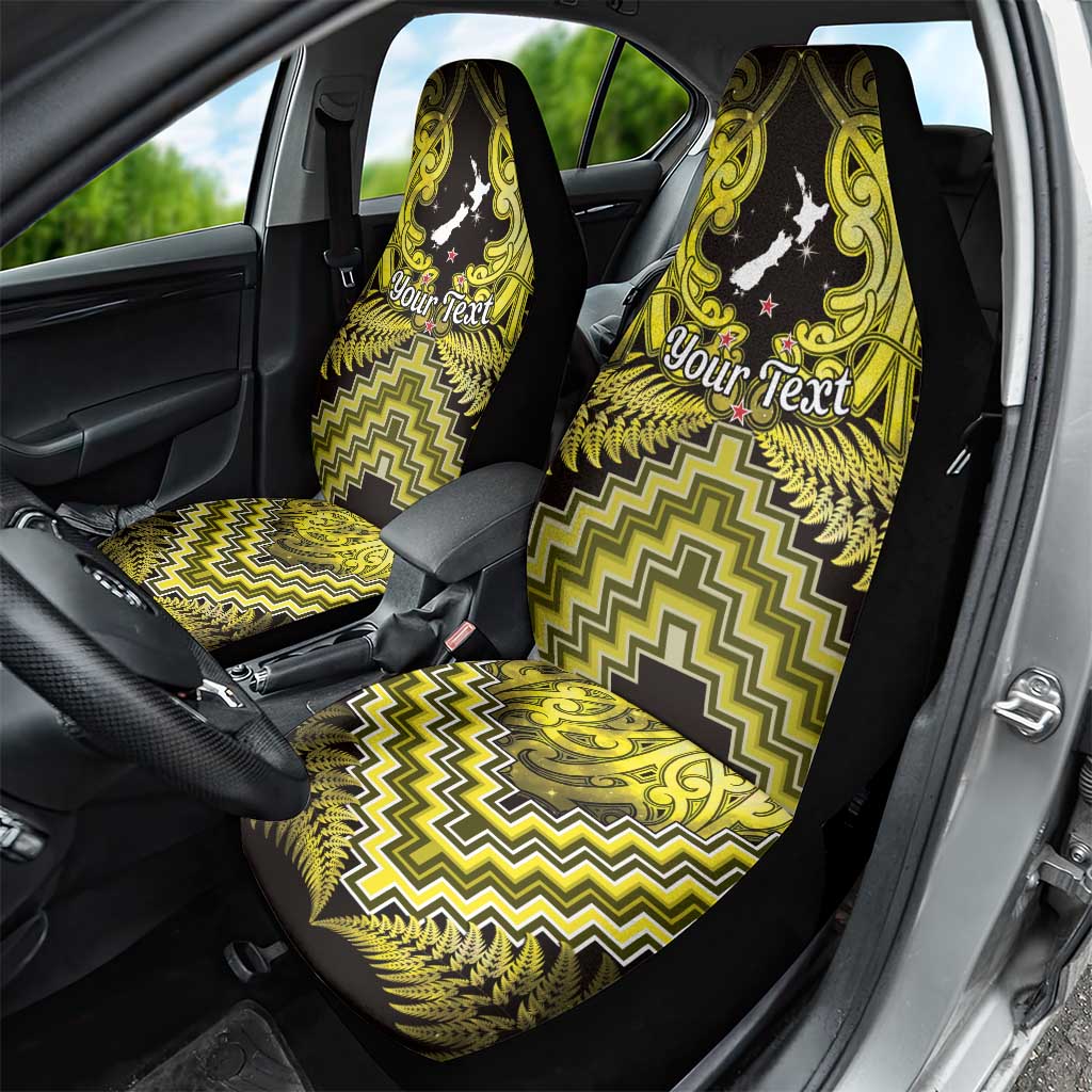 Personalised Aotearoa Matariki Car Seat Cover Yellow Fern Maori Poutama
