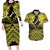 Personalised Aotearoa Matariki Couples Matching Long Sleeve Bodycon Dress and Hawaiian Shirt Yellow Fern Maori Poutama