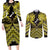 Personalised Aotearoa Matariki Couples Matching Long Sleeve Bodycon Dress and Long Sleeve Button Shirt Yellow Fern Maori Poutama