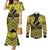 Personalised Aotearoa Matariki Couples Matching Mermaid Dress and Long Sleeve Button Shirt Yellow Fern Maori Poutama
