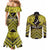 Personalised Aotearoa Matariki Couples Matching Mermaid Dress and Long Sleeve Button Shirt Yellow Fern Maori Poutama