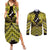 Personalised Aotearoa Matariki Couples Matching Summer Maxi Dress and Long Sleeve Button Shirt Yellow Fern Maori Poutama