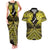 Personalised Aotearoa Matariki Couples Matching Tank Maxi Dress and Hawaiian Shirt Yellow Fern Maori Poutama