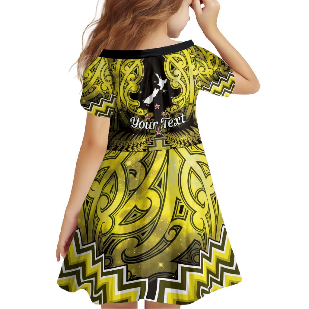 Personalised Aotearoa Matariki Family Matching Long Sleeve Bodycon Dress and Hawaiian Shirt Yellow Fern Maori Poutama