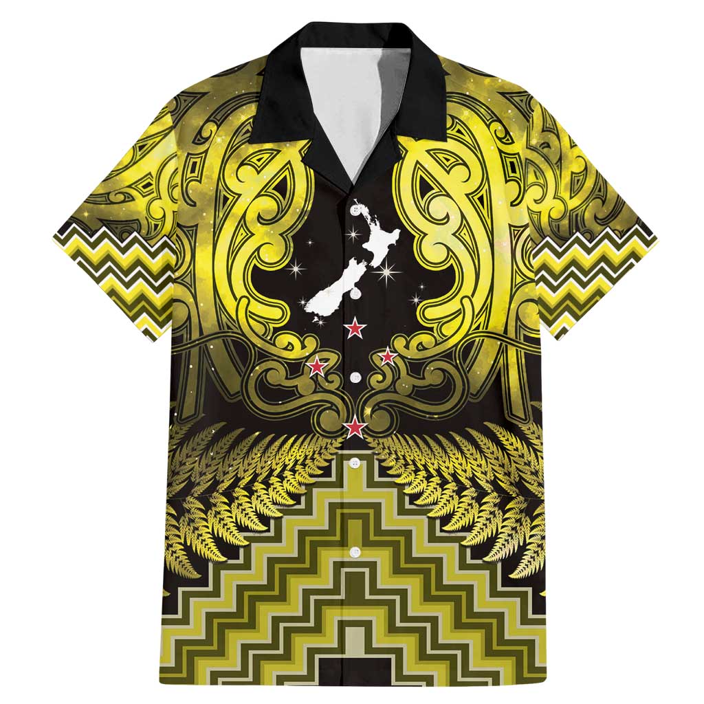 Personalised Aotearoa Matariki Family Matching Mermaid Dress and Hawaiian Shirt Yellow Fern Maori Poutama