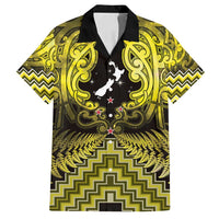 Personalised Aotearoa Matariki Family Matching Off Shoulder Maxi Dress and Hawaiian Shirt Yellow Fern Maori Poutama