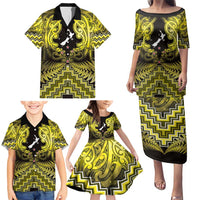 Personalised Aotearoa Matariki Family Matching Puletasi and Hawaiian Shirt Yellow Fern Maori Poutama