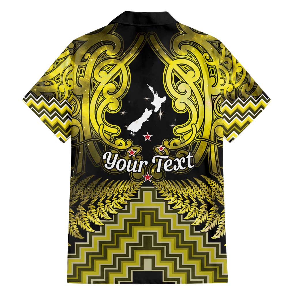 Personalised Aotearoa Matariki Family Matching Short Sleeve Bodycon Dress and Hawaiian Shirt Yellow Fern Maori Poutama