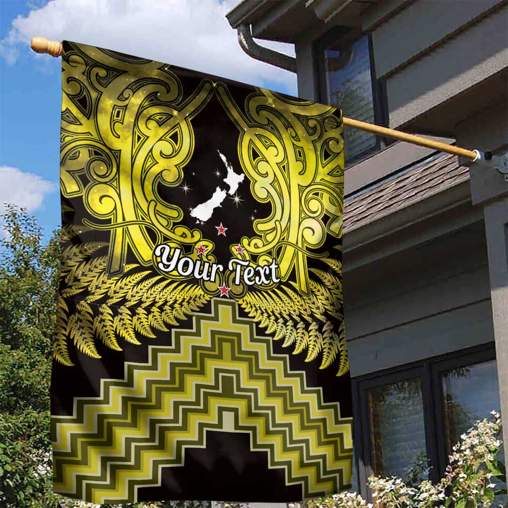 Personalised Aotearoa Matariki Garden Flag Yellow Fern Maori Poutama