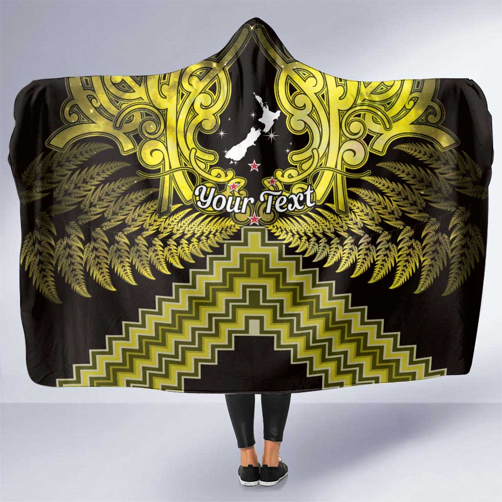 Personalised Aotearoa Matariki Hooded Blanket Yellow Fern Maori Poutama
