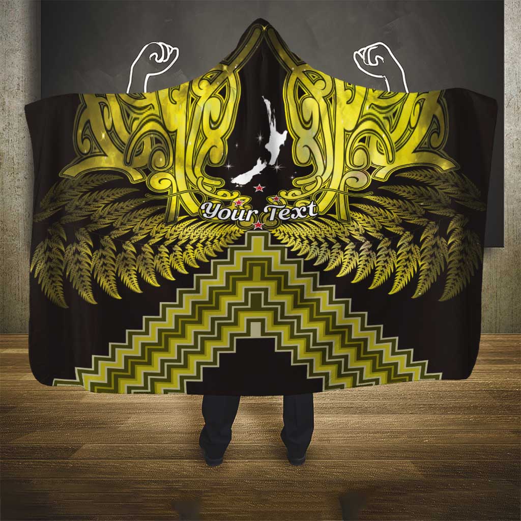 Personalised Aotearoa Matariki Hooded Blanket Yellow Fern Maori Poutama