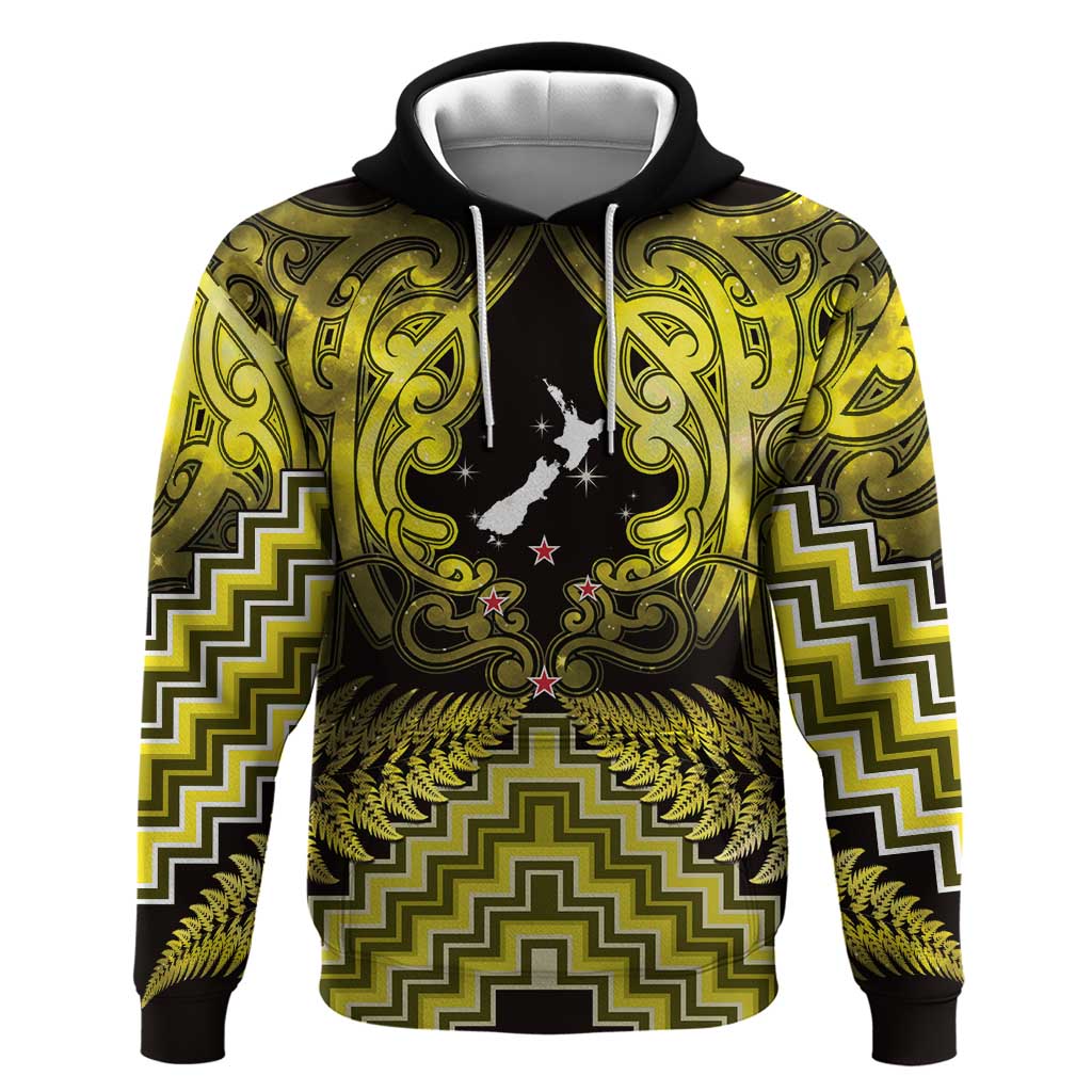 Personalised Aotearoa Matariki Hoodie Yellow Fern Maori Poutama