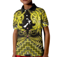 Personalised Aotearoa Matariki Kid Polo Shirt Yellow Fern Maori Poutama