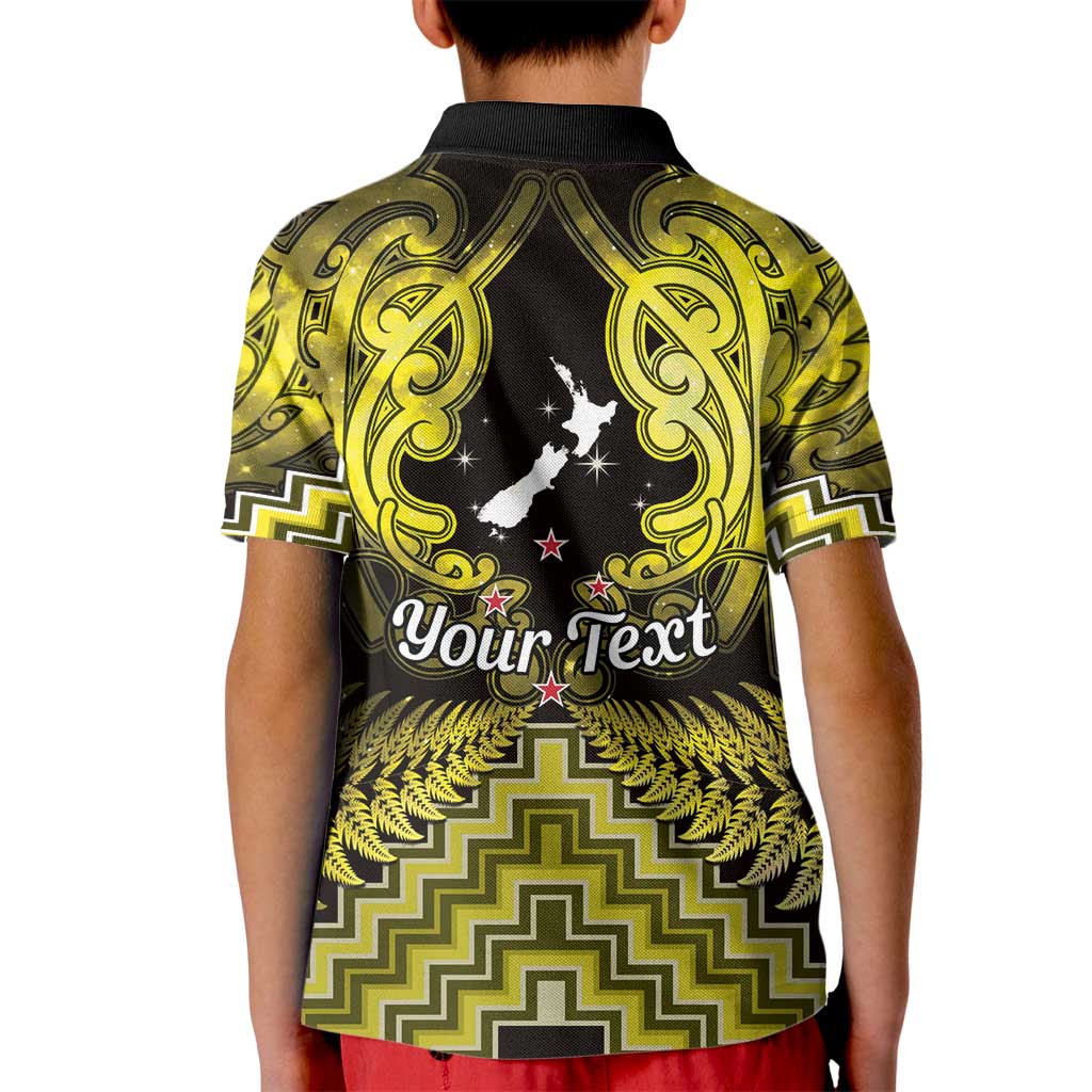 Personalised Aotearoa Matariki Kid Polo Shirt Yellow Fern Maori Poutama