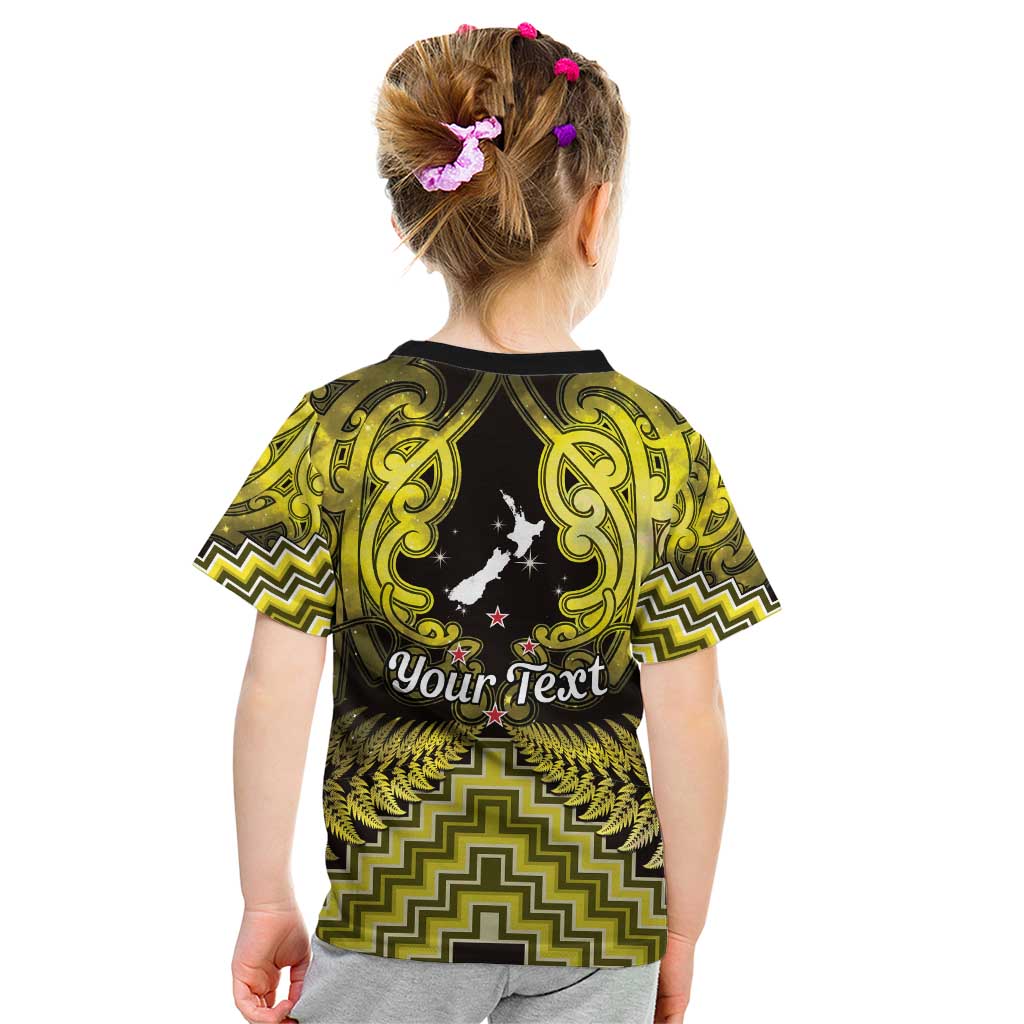 Personalised Aotearoa Matariki Kid T Shirt Yellow Fern Maori Poutama