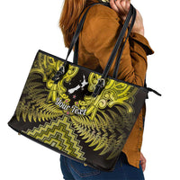 Personalised Aotearoa Matariki Leather Tote Bag Yellow Fern Maori Poutama
