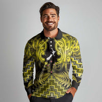 Personalised Aotearoa Matariki Long Sleeve Polo Shirt Yellow Fern Maori Poutama