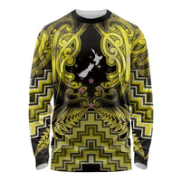 Personalised Aotearoa Matariki Long Sleeve Shirt Yellow Fern Maori Poutama