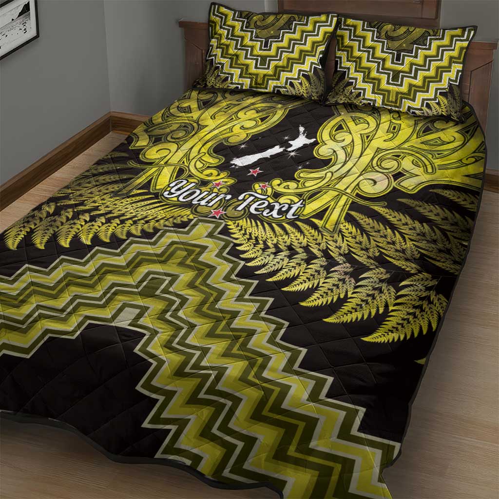 Personalised Aotearoa Matariki Quilt Bed Set Yellow Fern Maori Poutama