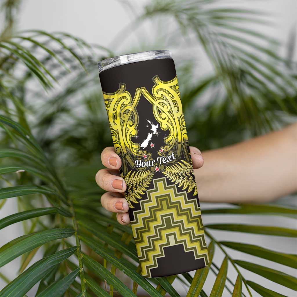 Personalised Aotearoa Matariki Skinny Tumbler Yellow Fern Maori Poutama
