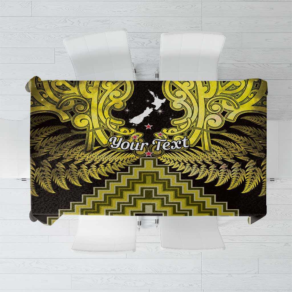 Personalised Aotearoa Matariki Tablecloth Yellow Fern Maori Poutama