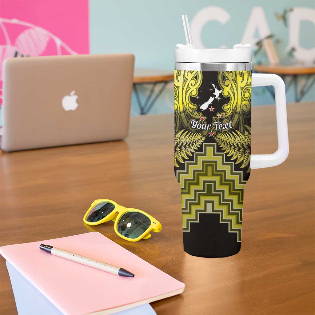 Personalised Aotearoa Matariki Tumbler With Handle Yellow Fern Maori Poutama