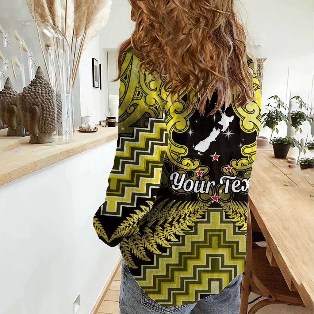 Personalised Aotearoa Matariki Women Casual Shirt Yellow Fern Maori Poutama