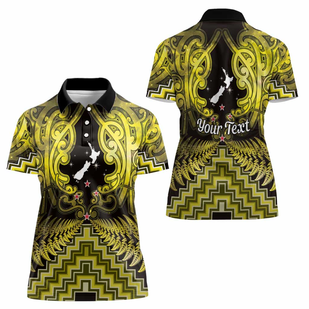 Personalised Aotearoa Matariki Women Polo Shirt Yellow Fern Maori Poutama